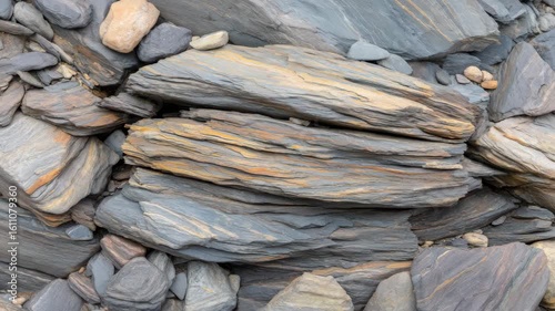 Textured Natural Slate Rocks in Various Shades of Grey and Brown