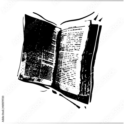 Vector Open book with textured pages and visible binding.