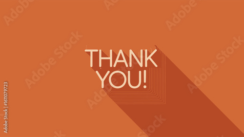  Bold White Thank You Text with Long Shadow on Orange Background for Modern Appreciation, Gratitude, and Minimalist Greeting Concepts"