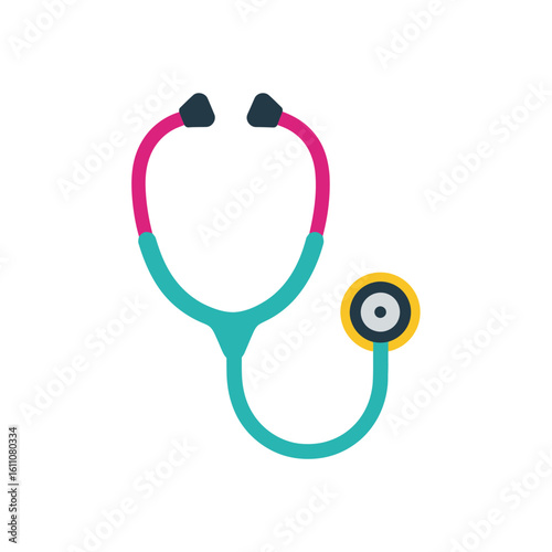 A colorful stylized icon of a medical stethoscope with pink and teal tubing.