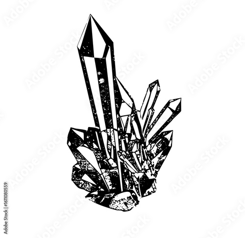 Vector Detailed of crystalline quartz cluster with sharp edges.