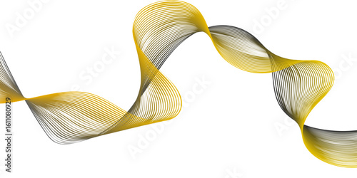 "Abstract Flowing Golden Waveform Design with Smooth Curves – A Vector Illustration Representing Modern Technology, Science, and Sonic Motion on a Transparent Background"