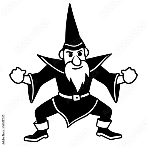 Cartoon wizard gnome with pointed hat and flowing robes