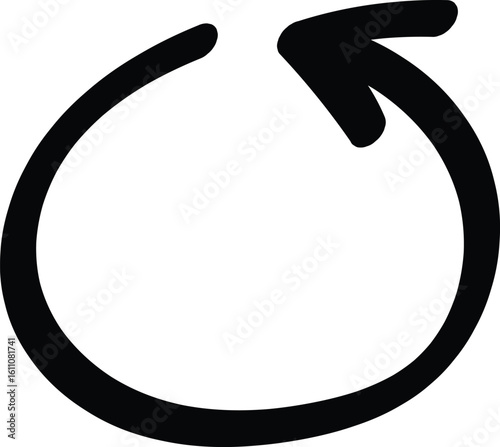 Looped circle arrow in hand-drawn style. Perfect for concepts like repetition, cycles, or process. The thick, smooth line reflects a casual, sketch-like style