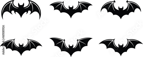 Black bats flying spread wings vector