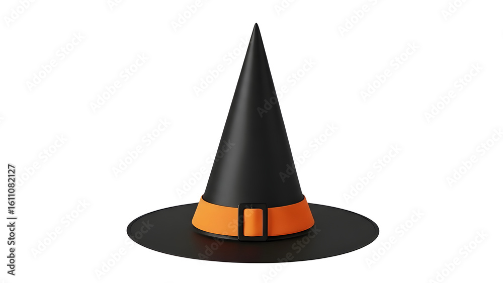 Fototapeta premium Black witch hat halloween costume accessory isolated on white background for party decoration 3d render on transparent background