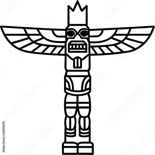 Stylized totem pole with wings and crown
