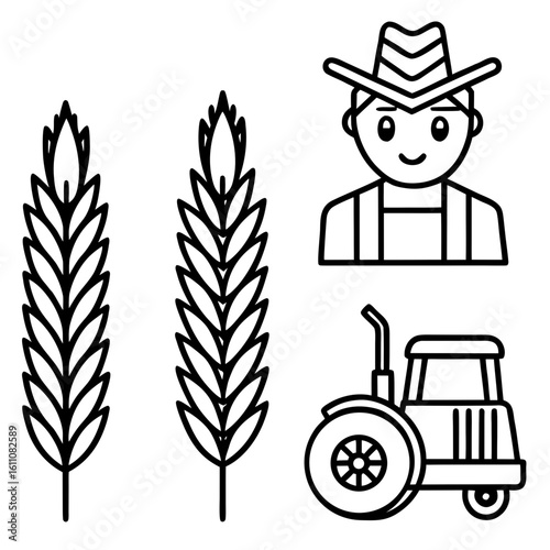 Farmer wheat stalks and tractor icons