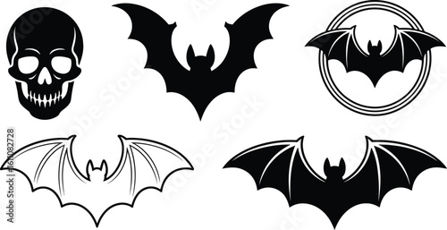 Skull and bats silhouettes halloween spooky