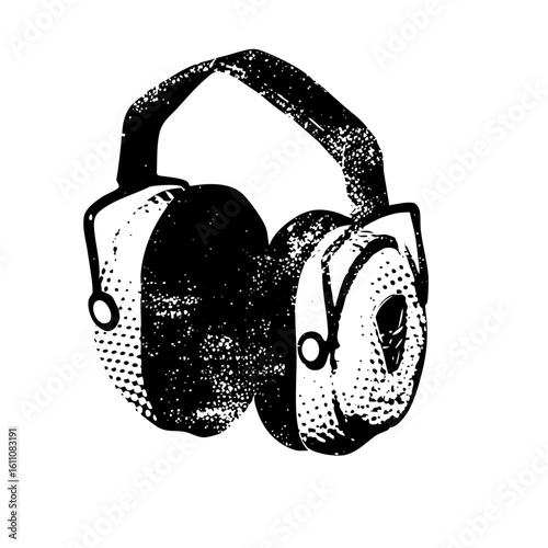 Vector Protective earmuffs in halftone style