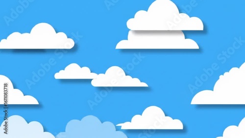 Animated White Cartoon Clouds Floating Across a Bright Blue Sky