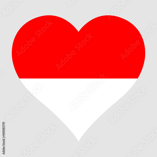Indonesia flag heart shaped icon digital vector illustration. National flag of Indonesia. Love flag icon.