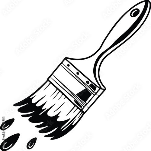 Vector illustration of a painter's brush, a clean wooden handle tool with bristles for art and home decorating