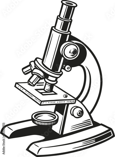 Microscope: Explore the intricate world of scientific discovery with a detailed illustration of a classic microscope, a symbol of investigation.