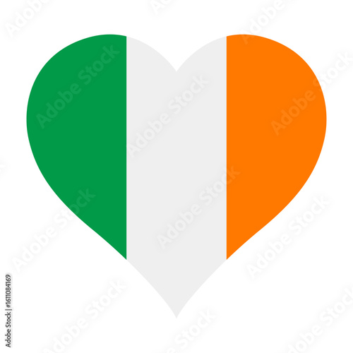 Ireland flag heart shaped icon digital vector illustration. National flag of Ireland. Love flag icon.