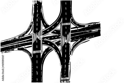 Vector Complex highway interchange depicts a network of roadways.