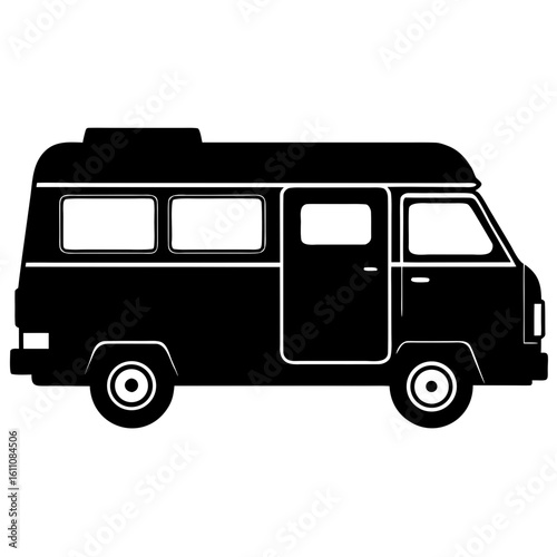 Black silhouette of a classic camper van