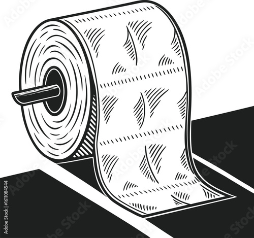 Toilet Paper Roll: A monochrome illustration showcasing a roll of toilet paper, a staple in everyday life, emphasizing its simple, yet functional design. 