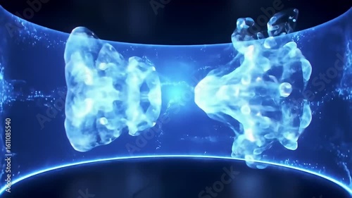 Light blue, ghostly, amorphous shapes, within a glowing-edged dark blue tunnel