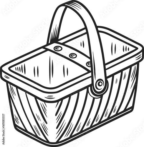 Picnic Basket Illustration: A detailed and textured illustration of a classic picnic basket, perfect for outdoor dining and leisure. 