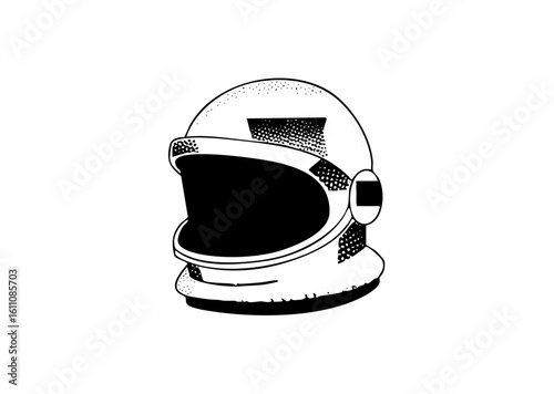 Vector Detailed astronaut helmet with halftone shading.