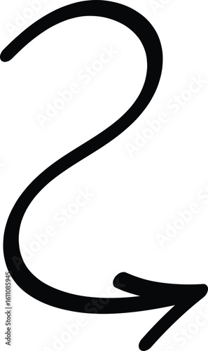 S-shaped twist arrow drawn in freehand style. Symbolizes flexibility, redirection, or decision points. The arrow curves smoothly before pointing to the right