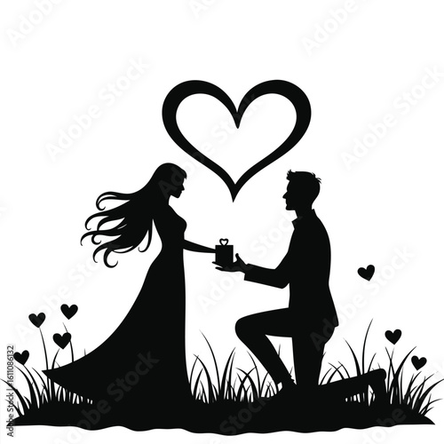 Couple proposing with gift under heart proposal romance