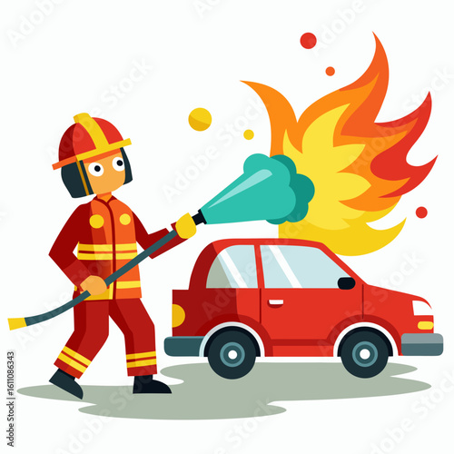 firefighter with fire extinguisher