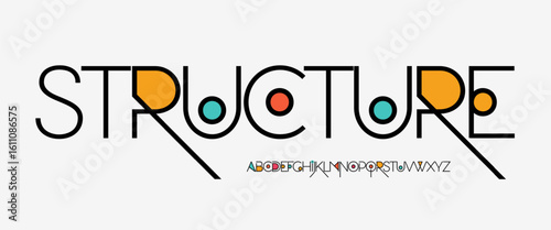 Colorful geometric line logo font alphabet, abstract sans serif artistic geometry typography for game, youth headline, creative pop design, futuristic graphic art. Vector typeset
