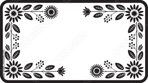 Decorative Floral Border Frame in Black and White