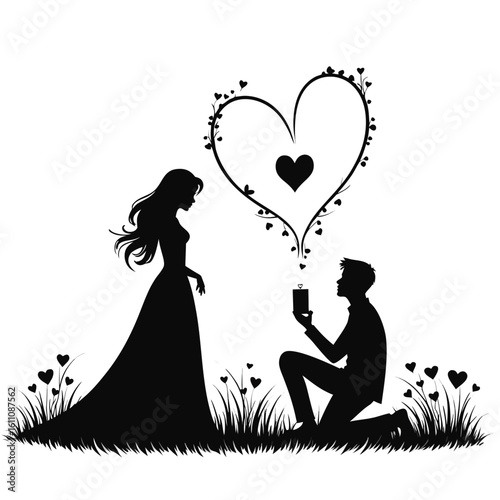 Proposal scene with romantic heart and loving couple love romance