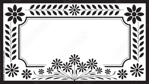 Decorative Floral Border Frame in Black and White