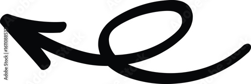 Elegant horizontal arrow with ribbon loop. Decorative and modern, useful for titles or highlights. Stylized horizontal arrow with a looping ribbon design.