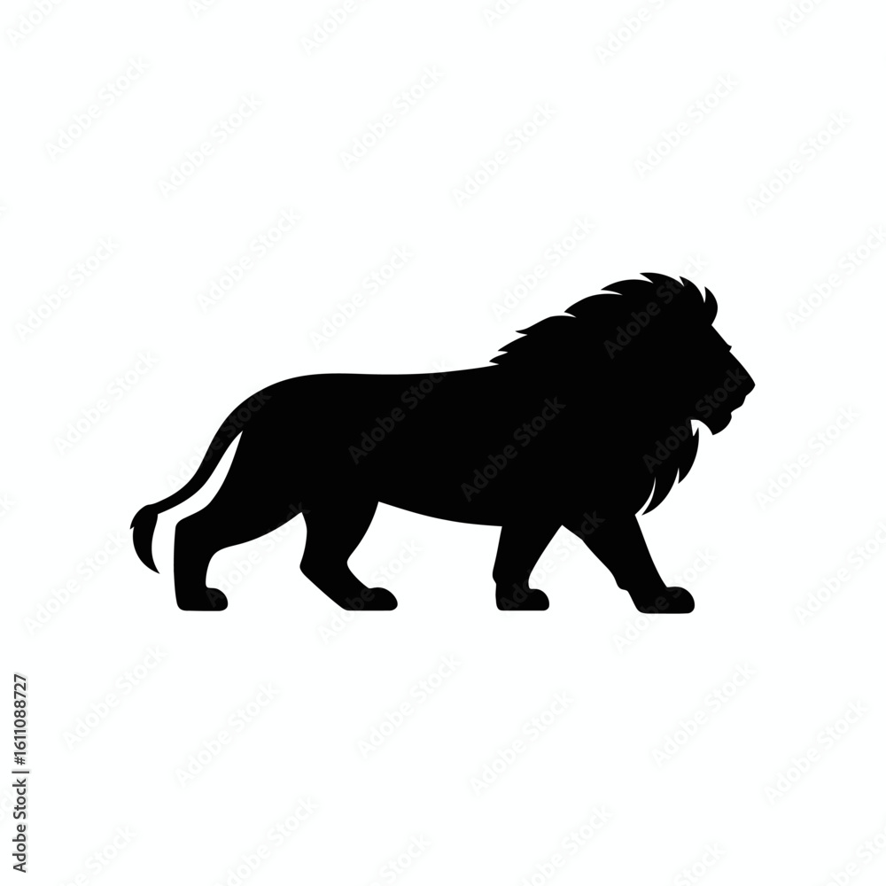 Obraz premium Black silhouette of a majestic lion isolated on white background