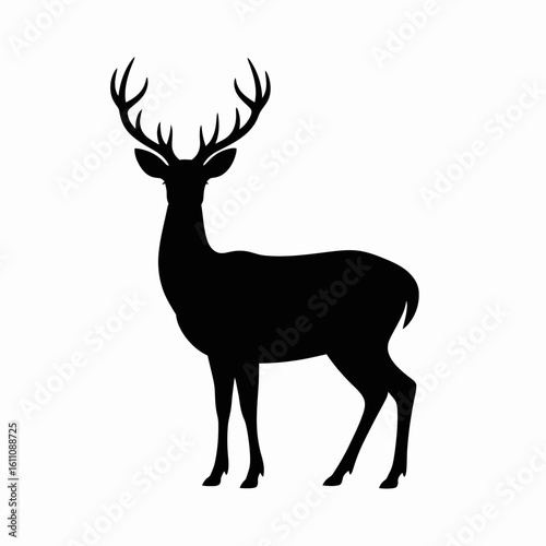 Black silhouette of a majestic stag isolated on white background