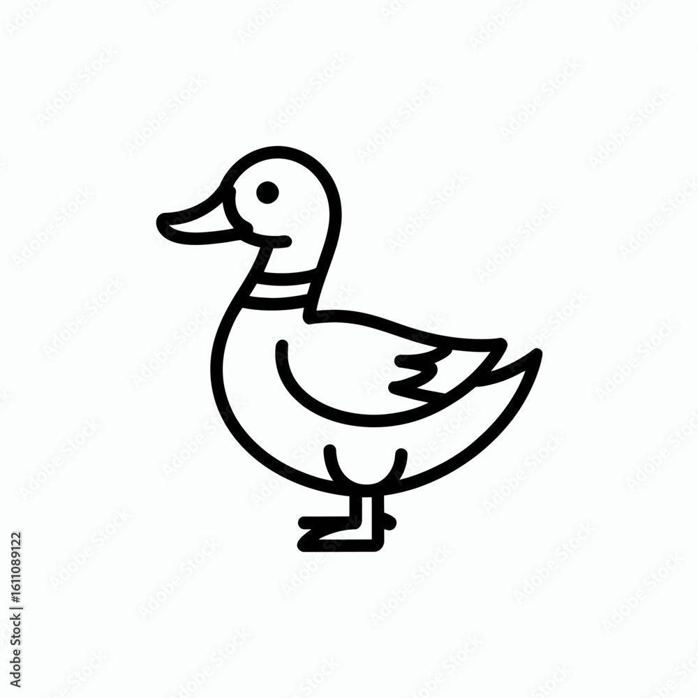 Fototapeta premium Simple line drawing of a duck isolated on white background