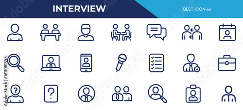 Interview Line Icons Pack – Professional Vector Icons for Job Interviews, HR, and Recruitment 