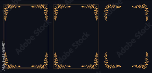Corner frame, Set of vintage frames, Decorative corner frames doodle set. Vintage decorative angle border
