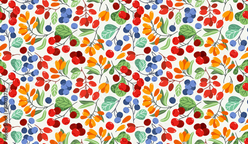 Fresh berries seamless background, different forest wild berries tiling wallpaper, elements easy to use separately.
