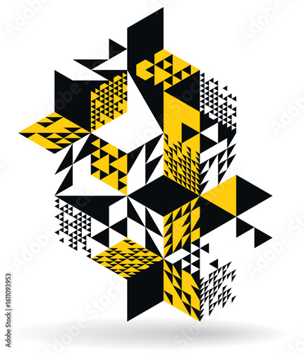 Abstract vector art with 3D isometric cubes geometric background, op art blocks with different forms isolated, polygonal graphic design, cubical theme.