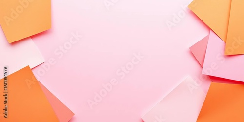 Pastel pink and orange paper sheets arranged in a flat lay, creating a soft, vibrant color block design,  blog,  orange