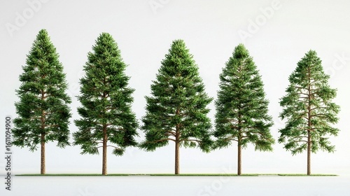 An artistic representation of various pine and fir species.