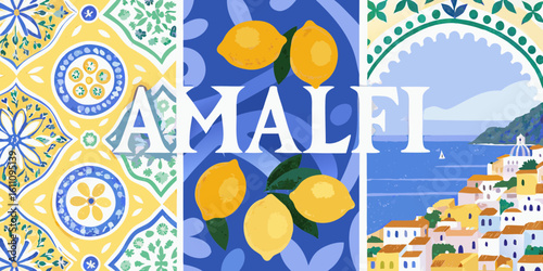 Amalfi Coast Inspired Art with Lemons Tiles and Coastal Scenery