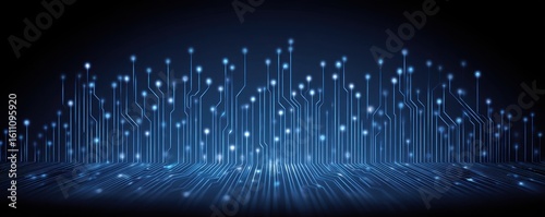 A dynamic abstract representation of a digital landscape showcasing interconnected circuits and glowing nodes, emphasizing the essence of modern technology and innovation.