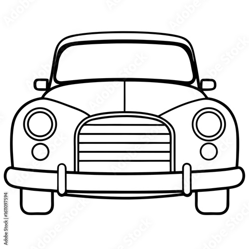 Classic Car Outline — Front View Sketch 