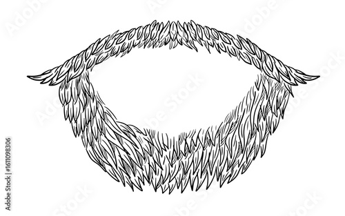 Vector of masculine beards and mustaches sketch outline in black and white. Hand drawn stylish beard graphic for men's grooming