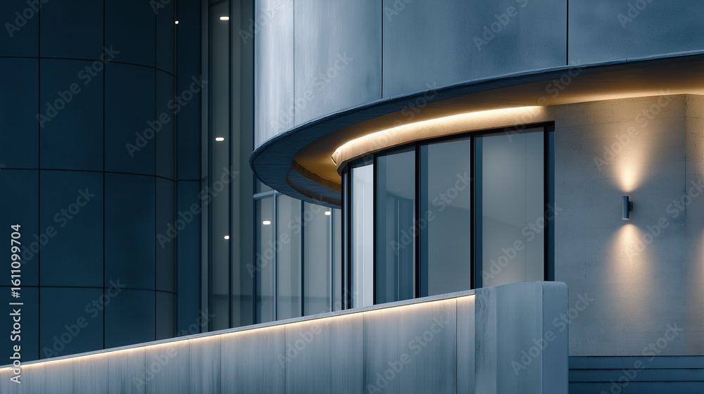Obraz premium Modern architectural building section with soft glowing light