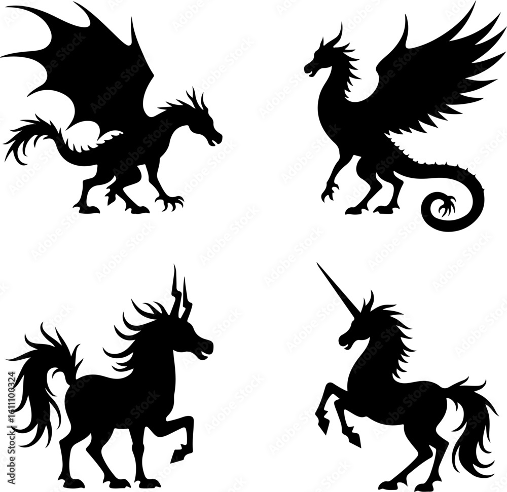 Fototapeta premium dragon, phoenix, tattoo, design vector bundle