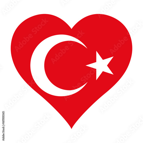 Turkey flag heart shaped icon digital vector illustration. National flag of Turkey. Love flag icon.