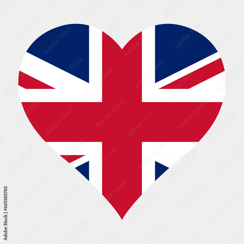 Obraz premium United Kingdom flag heart shaped icon digital vector illustration. National flag of UK. Love flag icon.